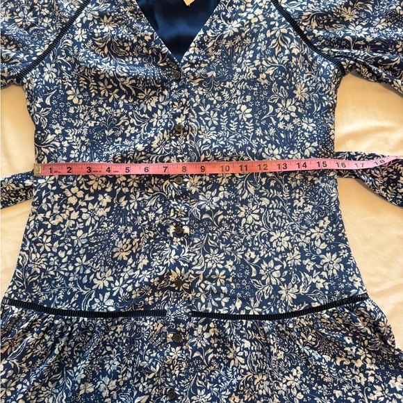 Madewell women's Tie-Waist Tiered Mini Dress in Floral Blue Ditsy 0 - Picture 15 of 16